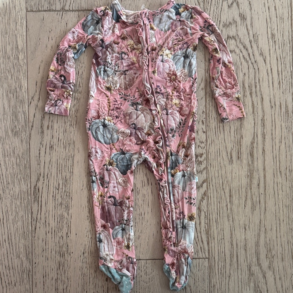 Posh Peanut Pink and Gray Floral Footie